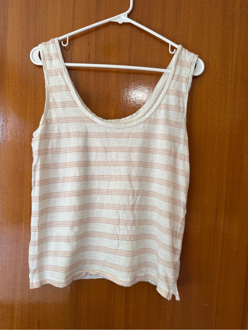 J. Crew Cream Tank Top with Light Pink Stripes Size M